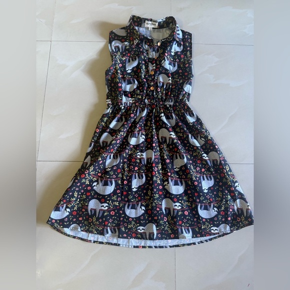 La Vie Lente Sleeveless Sloth Print Shirtdress S/M Quirky Novelty Button Up - Picture 15 of 15